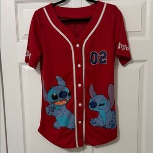 $21 🛍️ Lilo and Stitch Red Adult Baseball Shirt with Cartoon Characters Size S